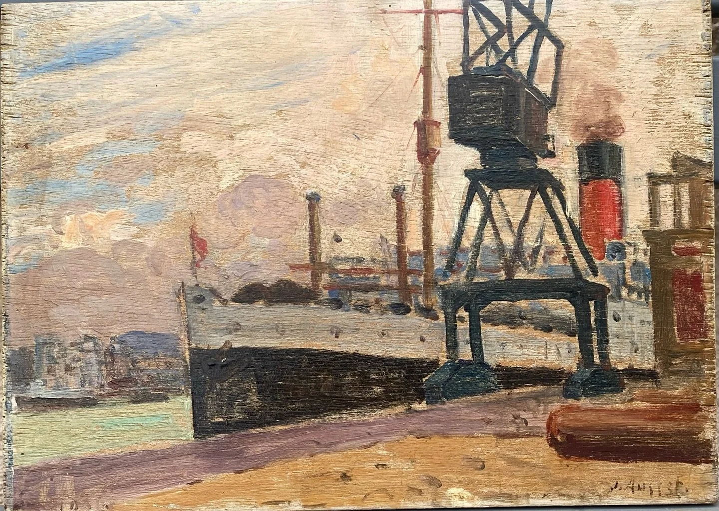 Avec l&rsquo;Ascania, Jules Ausset capture la po&eacute;sie des ports du d&eacute;but du XXe si&egrave;cle. In this painting of the Ascania ship, Jules Ausset captures the poetry of ports in the early 20th century. #ascaniaship #portpaintings #marine