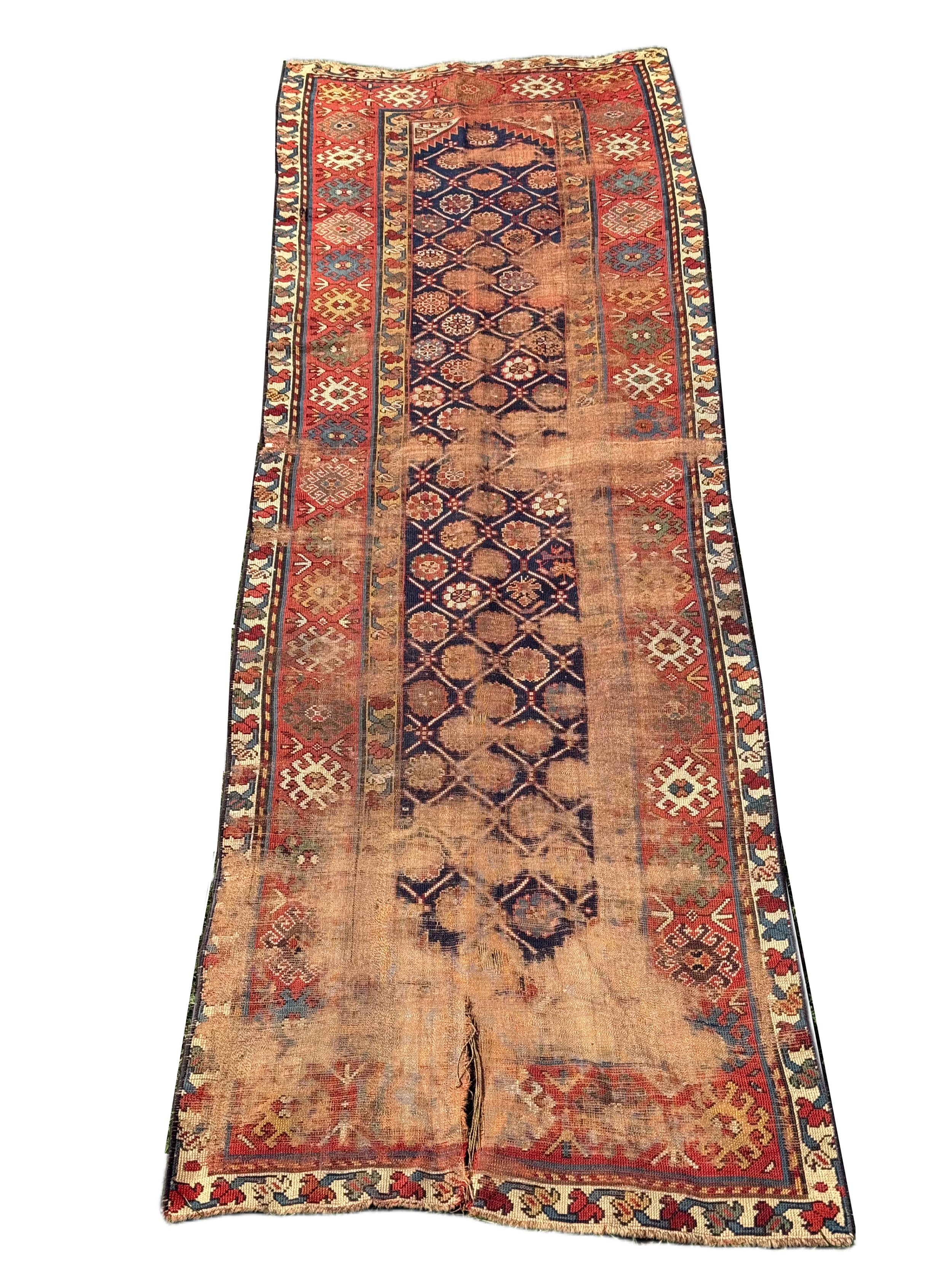 Late 19th Century Distressed Caucasian Runner 9'6"x3'