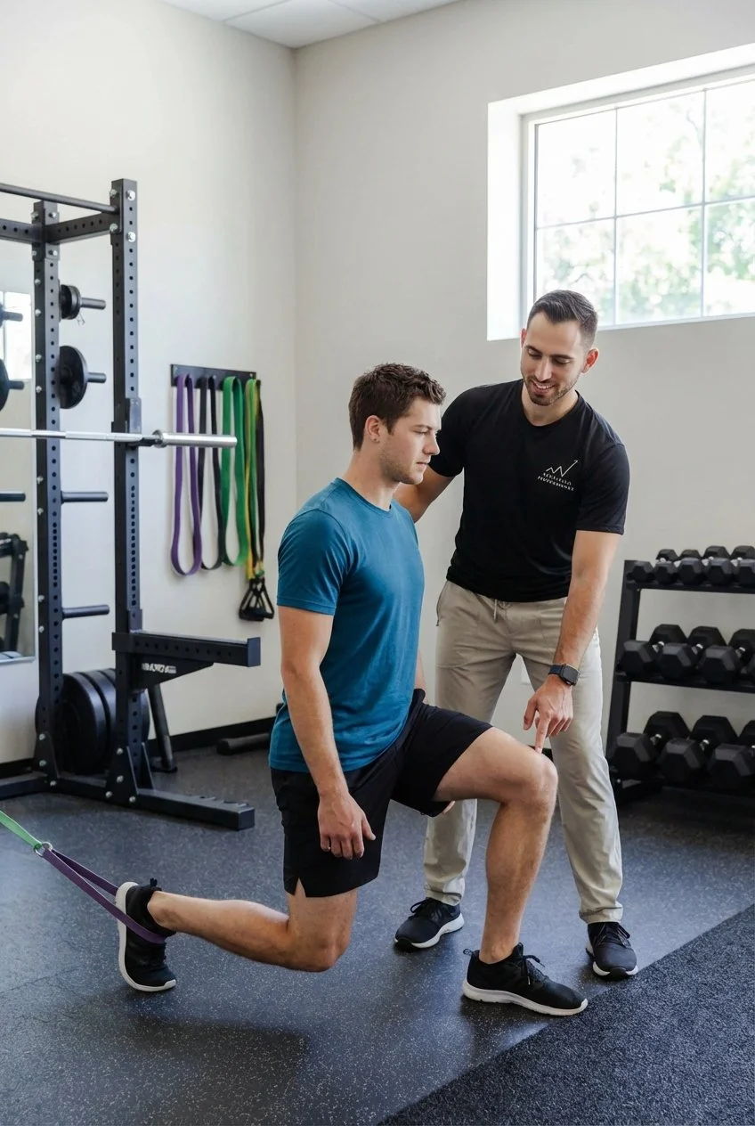 Patient working with a provider at a sports physical therapy clinic in Greenville, SC during rehabilitation exercise training