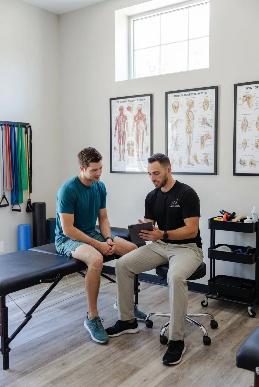 Patient working with a provider at a performance physical therapy clinic in Greenville
