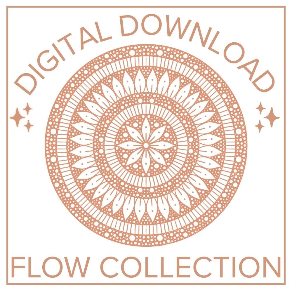 Humble + Flow Flow Collection Mandala Coloring Bundle - Half pack of 15 and full pack of 30 printable PDF and PNG designs for mindfulness and relaxation.