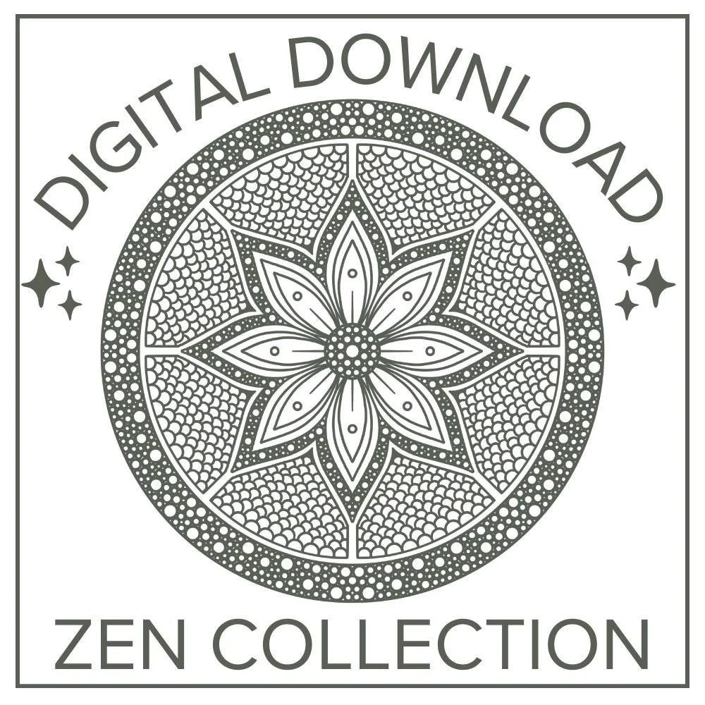 Humble + Flow Zen Collection Mandala Coloring Bundle - Half pack of 15 and full pack of 30 printable PDF and PNG mandala designs for calm, focus, and relaxation.
