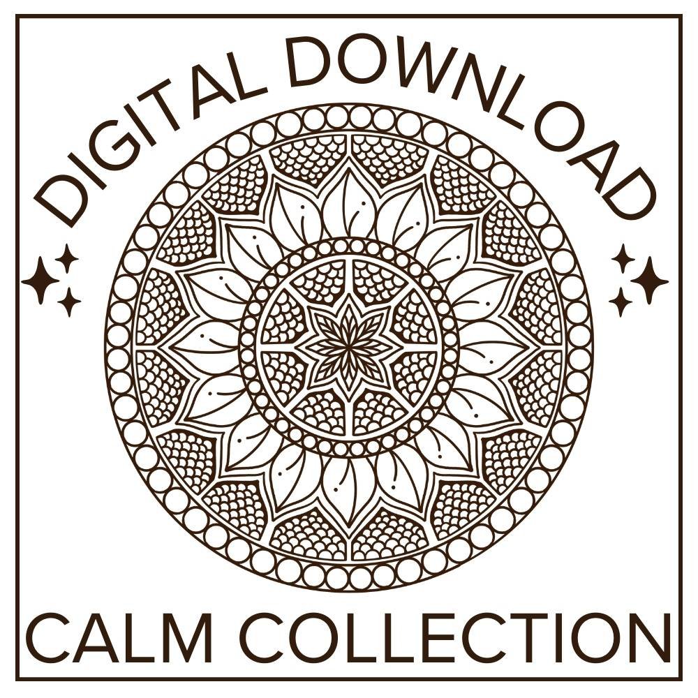 Humble + Flow Calm Collection Mandala Coloring Bundle - Half pack of 15 and full pack of 30 printable PDF and PNG mandala designs for stress relief and creativity.