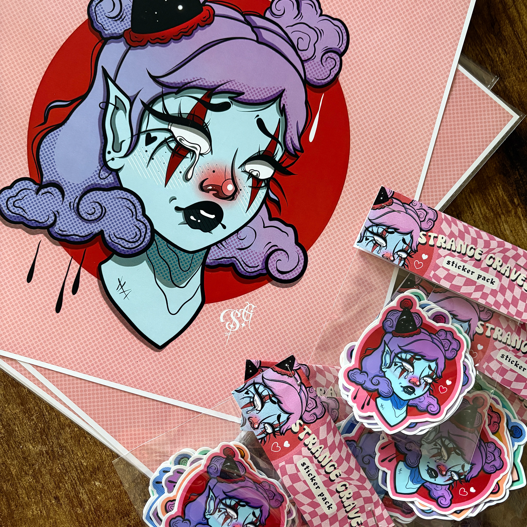 Cloud Clown | Art Print + Sticker Pack Bundle