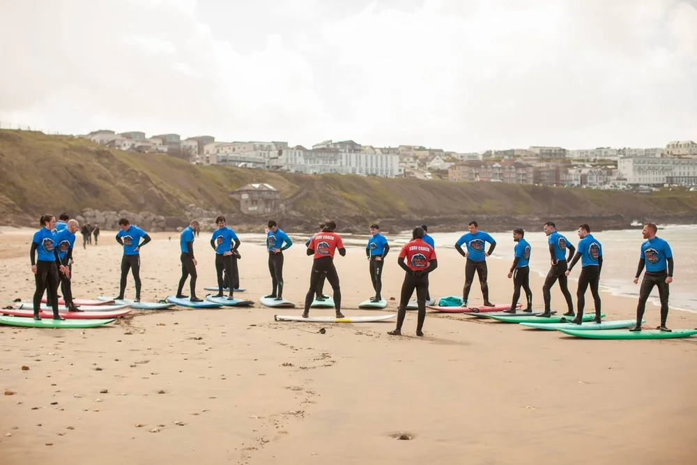 Group surf lesson in Cornwall for a stag, hen or corporate group