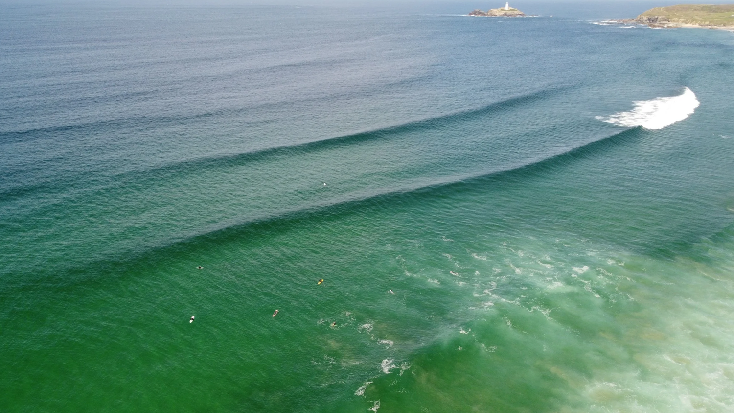 Aerial view of Gwithian beach near Hayle, Cornwall, from above the car park
