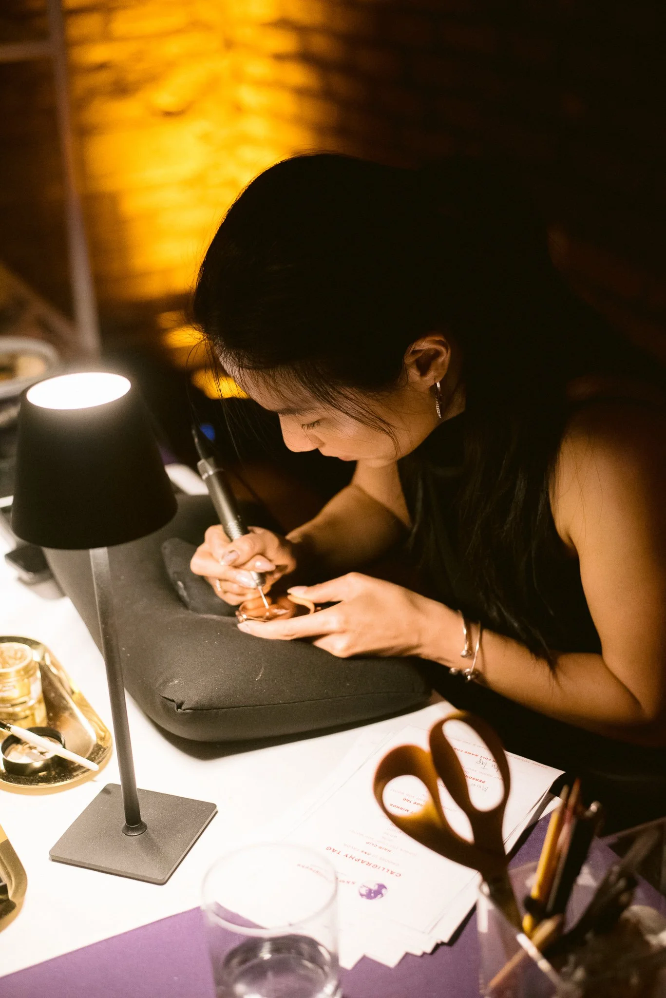 NYC calligrapher live engraving compact mirror