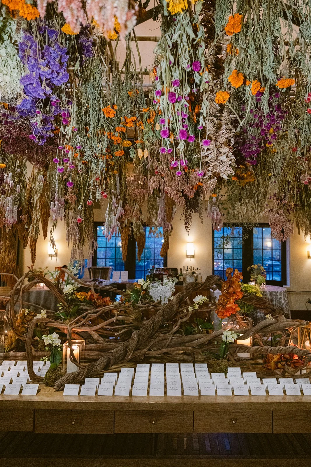 Stunning floral escort card display at Blue Hill