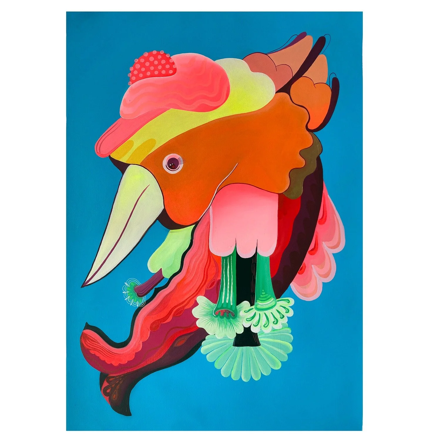 Este personaje naci&oacute; en el verano de 2024 pero hasta ahora pude resignificarlo a trav&eacute;s de su forma y colores. Cuando lo veo siento que quiere salir volando y aleteando, de esta manera impregnar de vida su espacio indagando su propio si