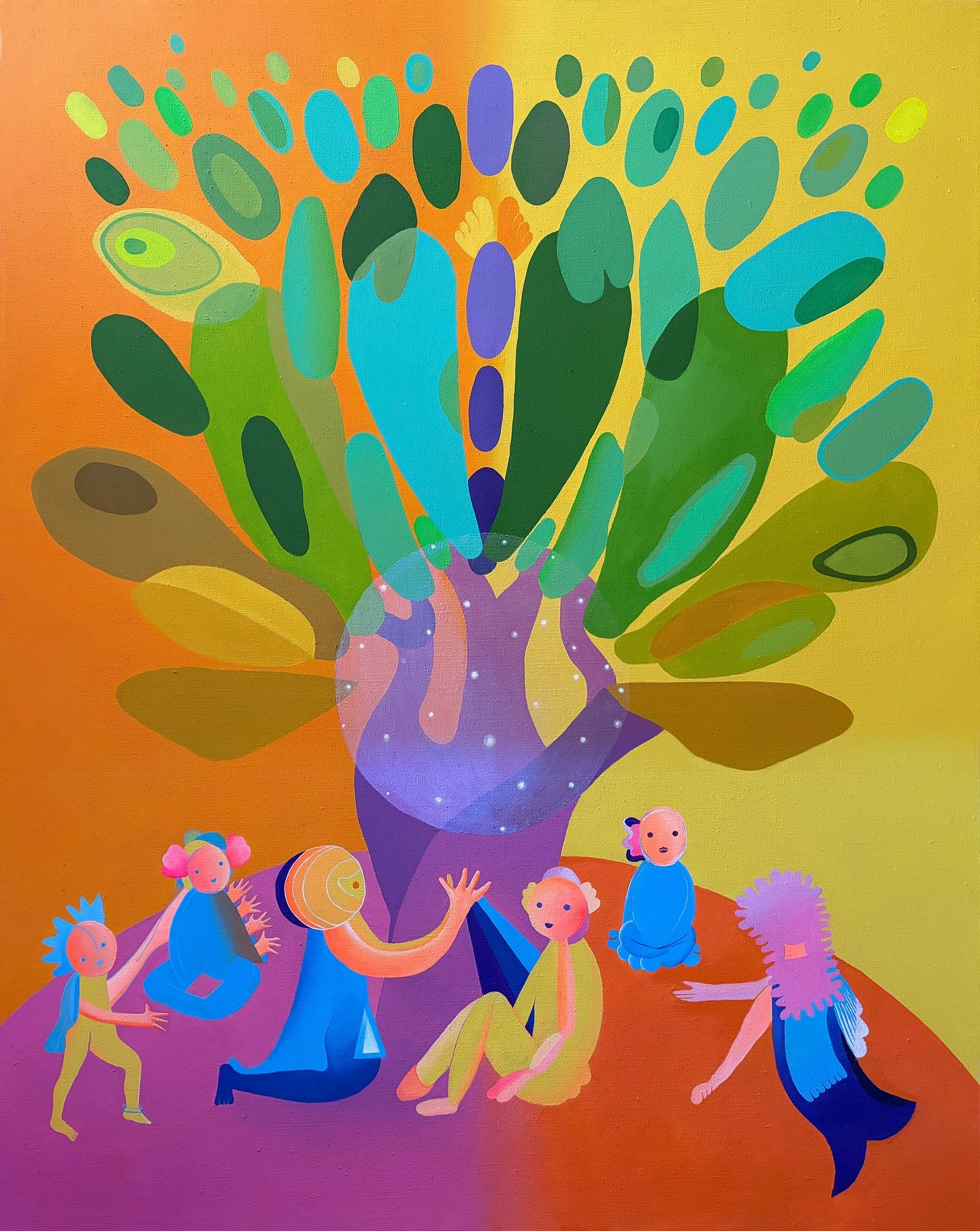 🌳El abrazo de un &aacute;rbol🌳 acr&iacute;lico sobre lino &bull; 112 x 93 cm. 

Este &aacute;rbol se convirti&oacute; en el guardi&aacute;n de un intervalo de memoria viva en la selva maya, donde nos reunimos alrededor de su energ&iacute;a. Nos rec