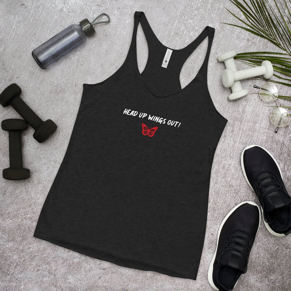 Women's Black w/ Red Butterfly Head Up Wings Out Racerback Tank —  Manhattan Repertory Theatre