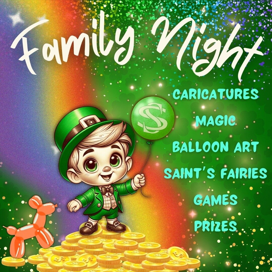 🍀Today we kick-off Irish Week with some family fun!🍀
Family Night is very sweet and everyone loved it last year. We still have a few tables available.
If you would like to join, email us at events@saintsandscholars.com!