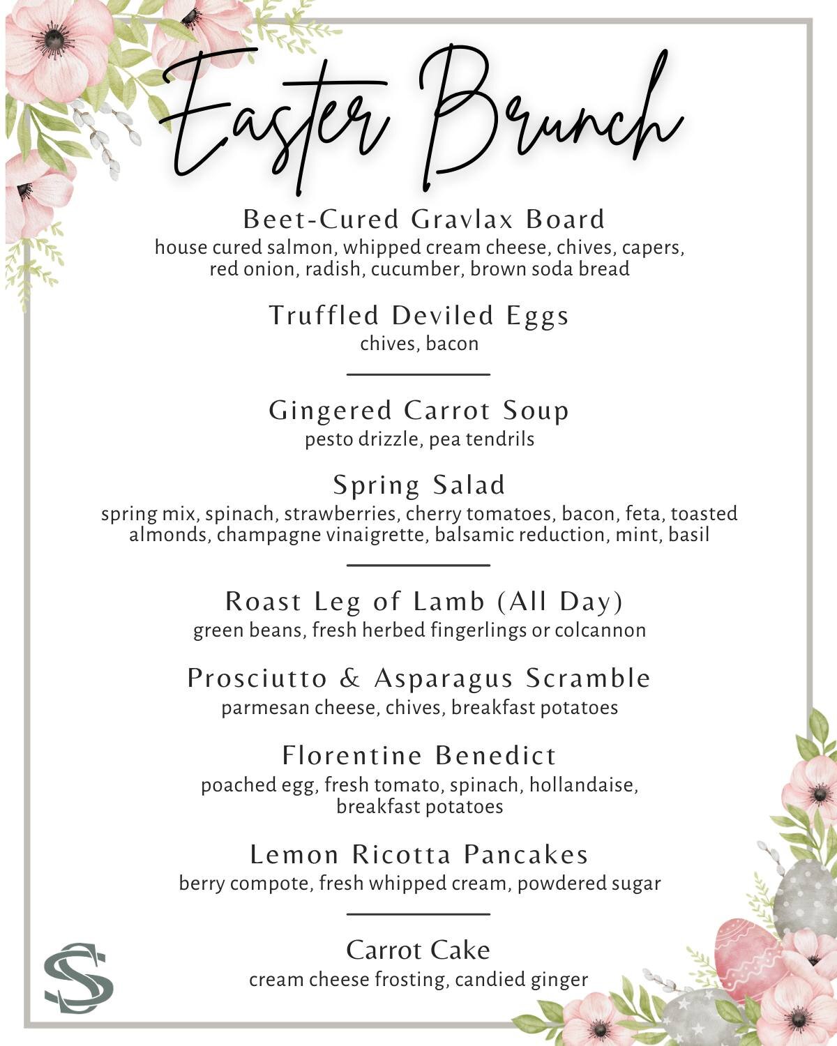 🌷 Hop into Easter Sunday with a brunch that's blooming with flavor from 10 AM to 2 PM! Indulge in our festive springtime dishes (gluten free and vegetarian options included!), vibrant non-alcoholic sips, or spirited Easter-themed cocktails. And, for