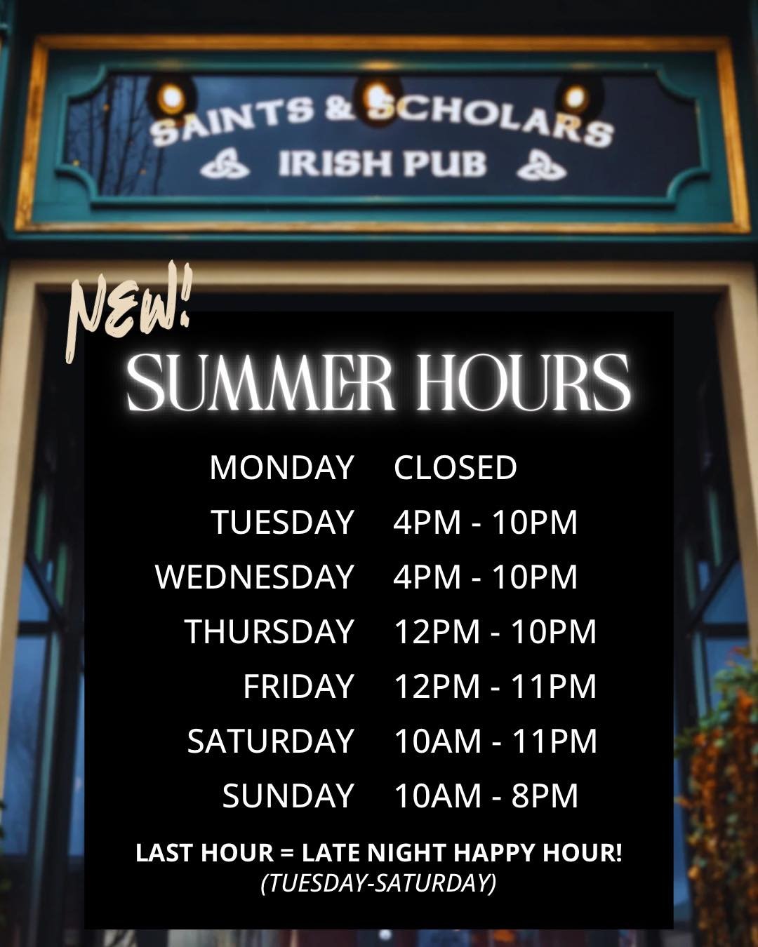 🌞 We’re staying up later, Snoqualmie!
Starting today, we’re extending our hours every day except Sunday—and that last hour each night is now Happy Hour throughout the entire pub. 🍻
Join us for late-night sips and delicious bites
