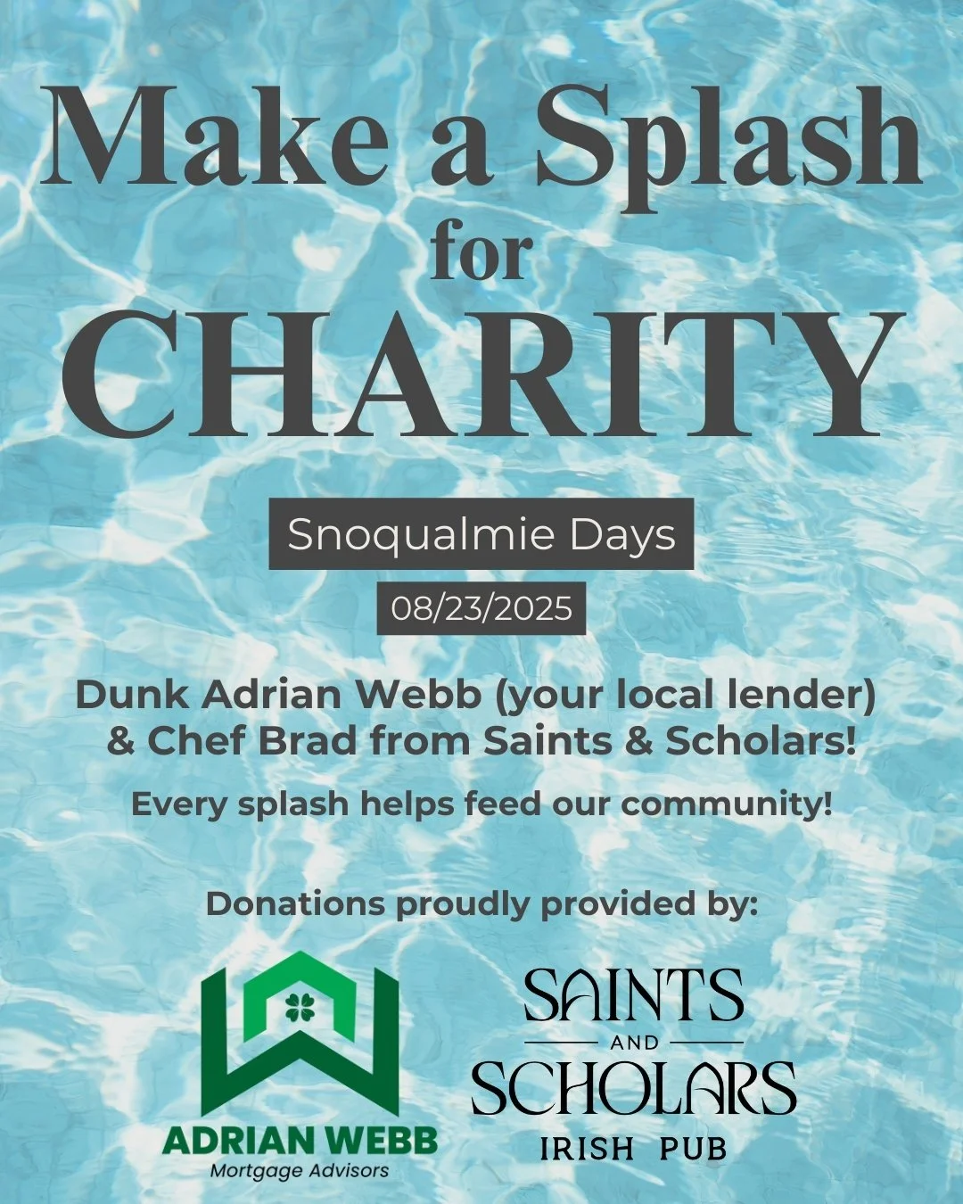 This Saturday at Snoqualmie Days, we’re making waves for a cause! π¦
Adrian Webb and Chef Brad are stepping up to the dunk tank, all in the name of feeding our community!
We’ll be set up across from Chickadee Bakeshop. Stop by, take you