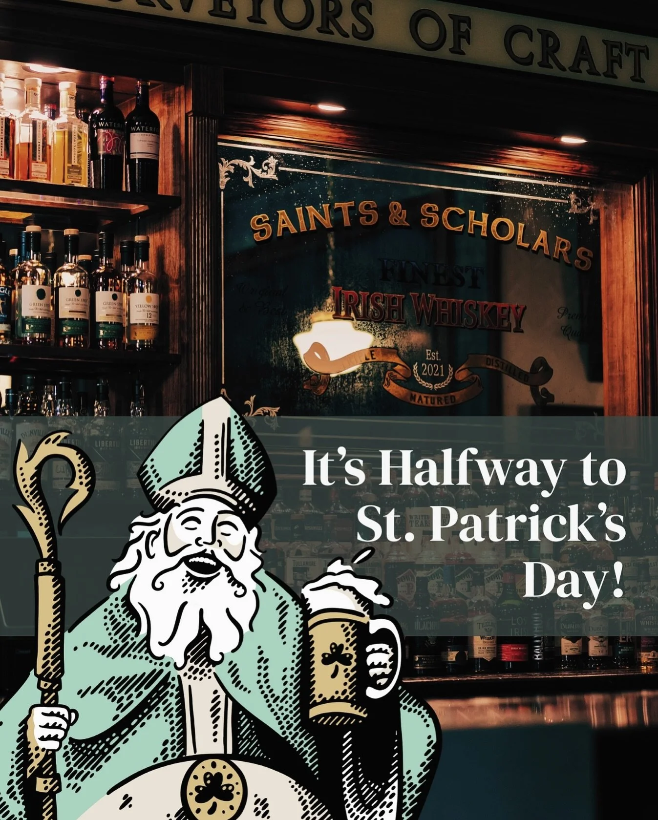 It’s officially Halfway to St. Patrick’s Day! ☘️
Join us tonight for Irish music with The Morrigans from 7–10PM, green drink discounts, and a chance to WIN a $100 Saints & Scholars gift card.
And don’t forget, TRIVIA is