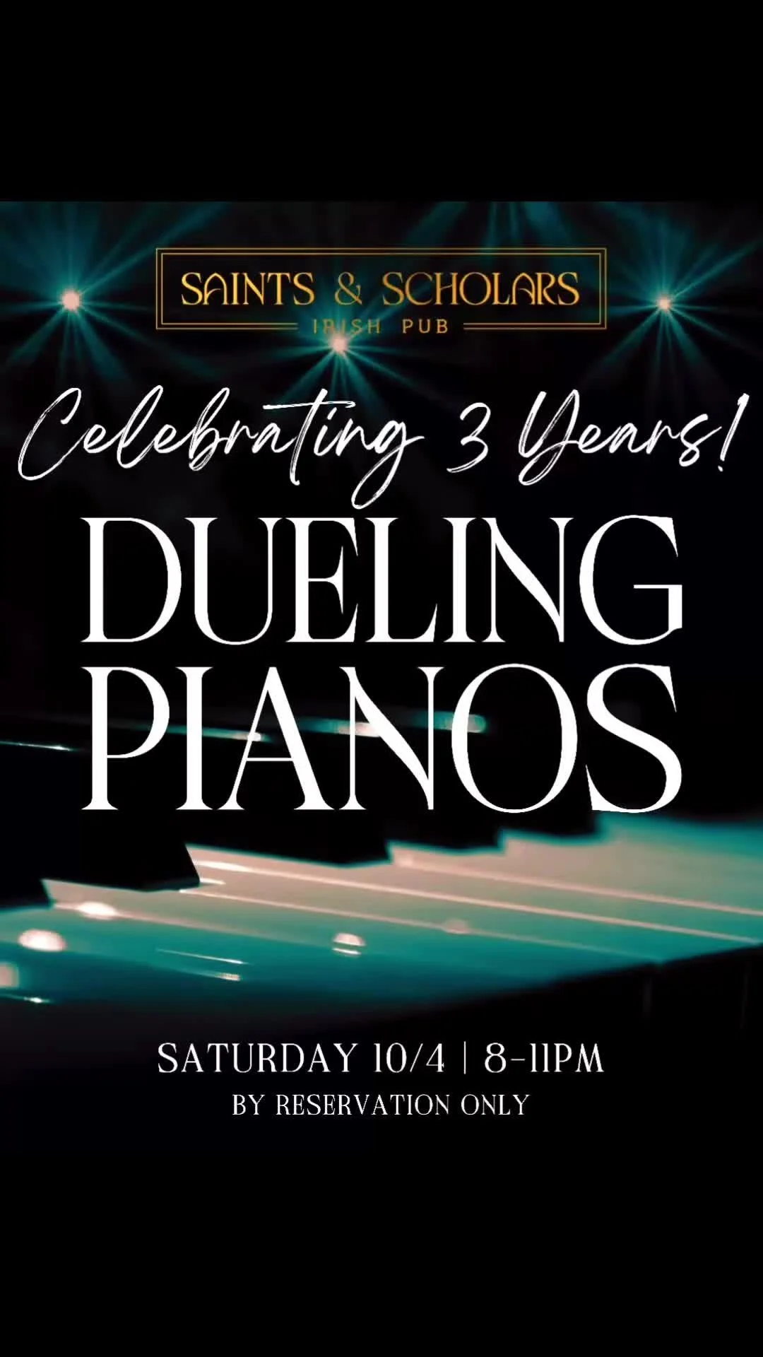 Dueling Pianos are BACK!
This weekend we raise a glass to 3 years of Saints & Scholars. What began as a dream has grown into an incredible community! From strangers at the door to friends at our tables, you’ve helped create the heart of thi