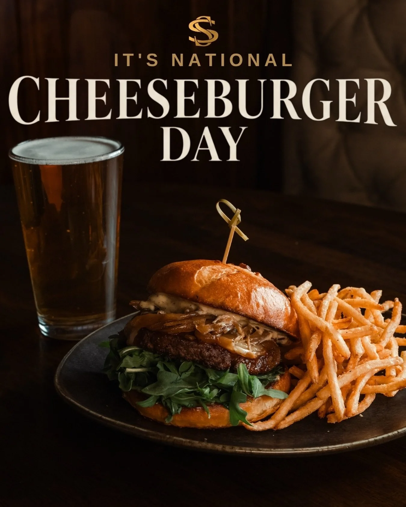 It&rsquo;s National Cheeseburger Day!

Today only, take $5 off either of our half-pound burgers, both made with Royal Ranch grass-fed beef. Just show your server this promo!

Go with our house favorite, the S&amp;S Burger, topped with Dubliner Irish 