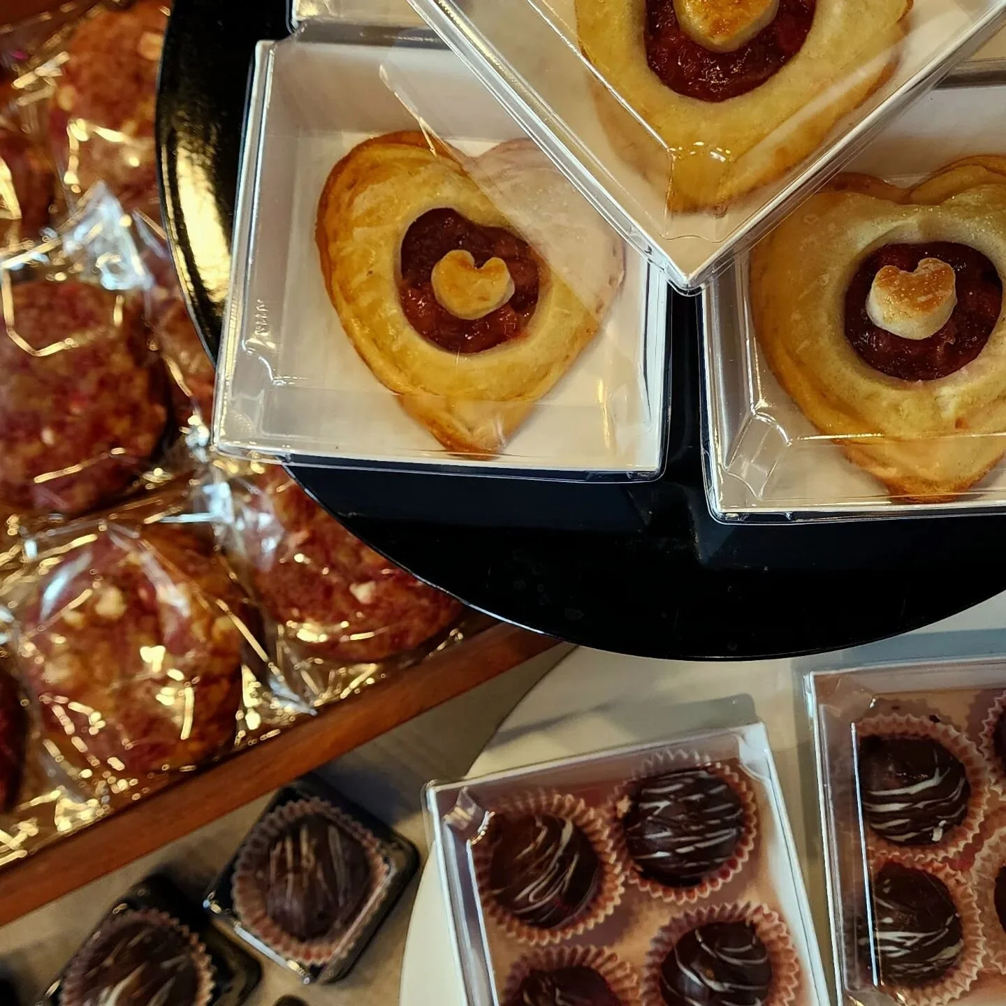 Don't forget to stop by @growgiesenplantshop today to celebrate Galentine's Day! On the menu we have Chocolate-Covered Cherry Cream Cordials, Raspberry White Chocolate Cookies, and Strawberry Hand Pies with Strawberry Lemon Glaze. We will be here unt
