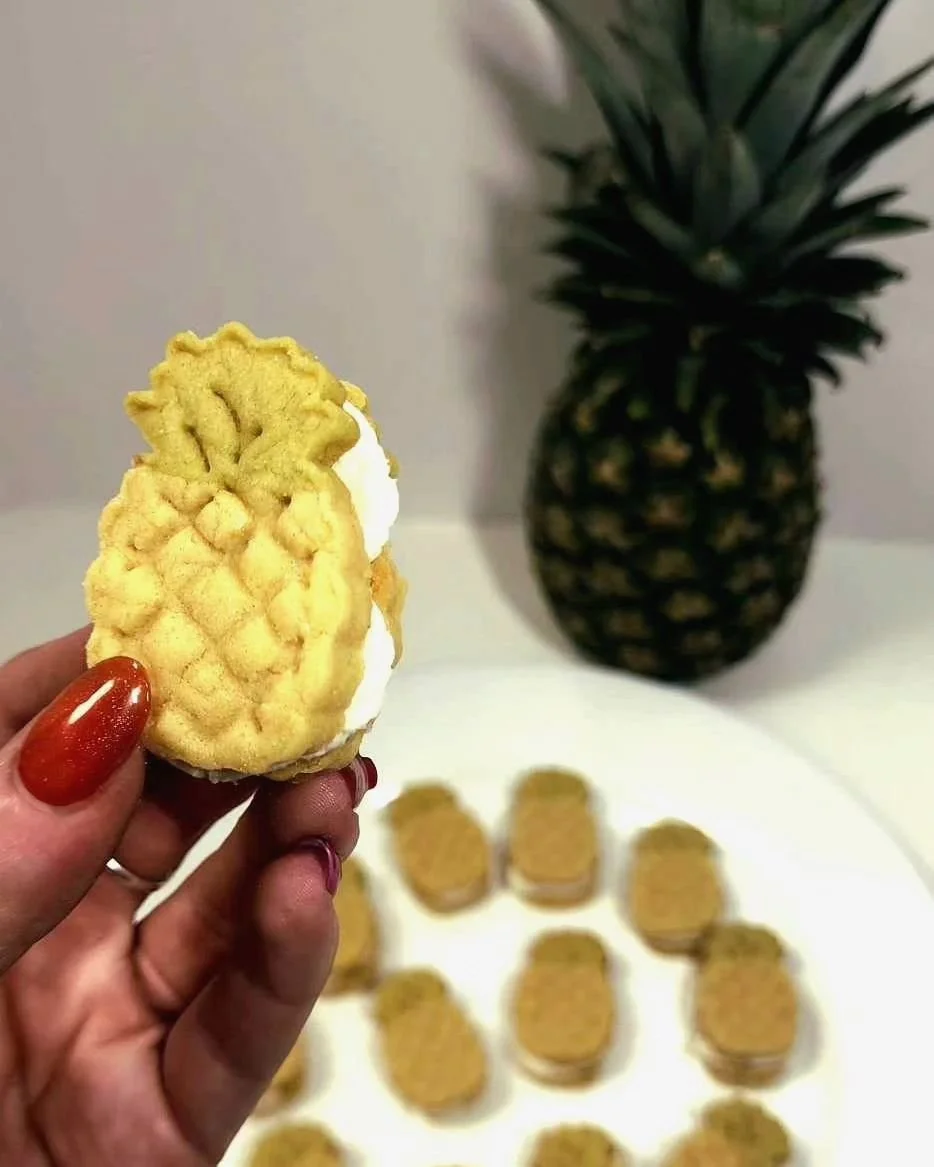 &bull; Pineapple Buttercream Sandwich Cookies &bull;

We are at GROW this evening with Yahya Aura, Santa Cecilia Jewelry, and Mamacita's Taquitos!

Come snag one of these cuties while supplies last. 🍍 
We also have Classic Chocolate Chip Cookies and