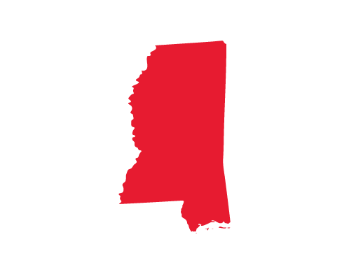 Map outline of the state of Alabama filled in red with black borders.