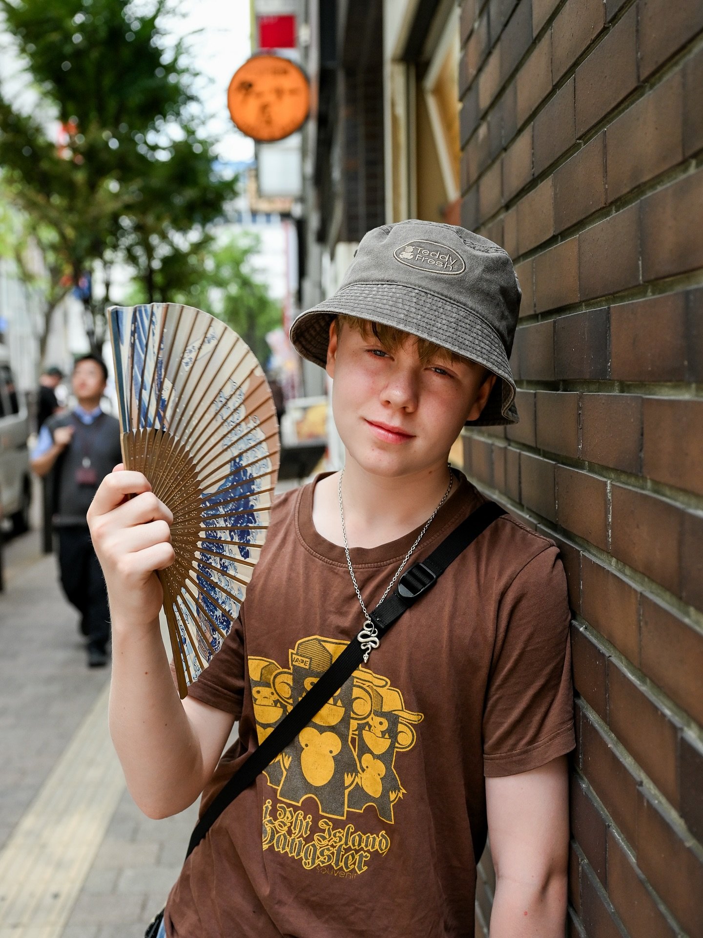 This is one of my favourite images from our Japan trip. M found a fan on the street and it became his most prized possession - especially as it helped him deal with the Japanese heat. 

I&rsquo;ve had it framed and hung it so I see it when I have my 
