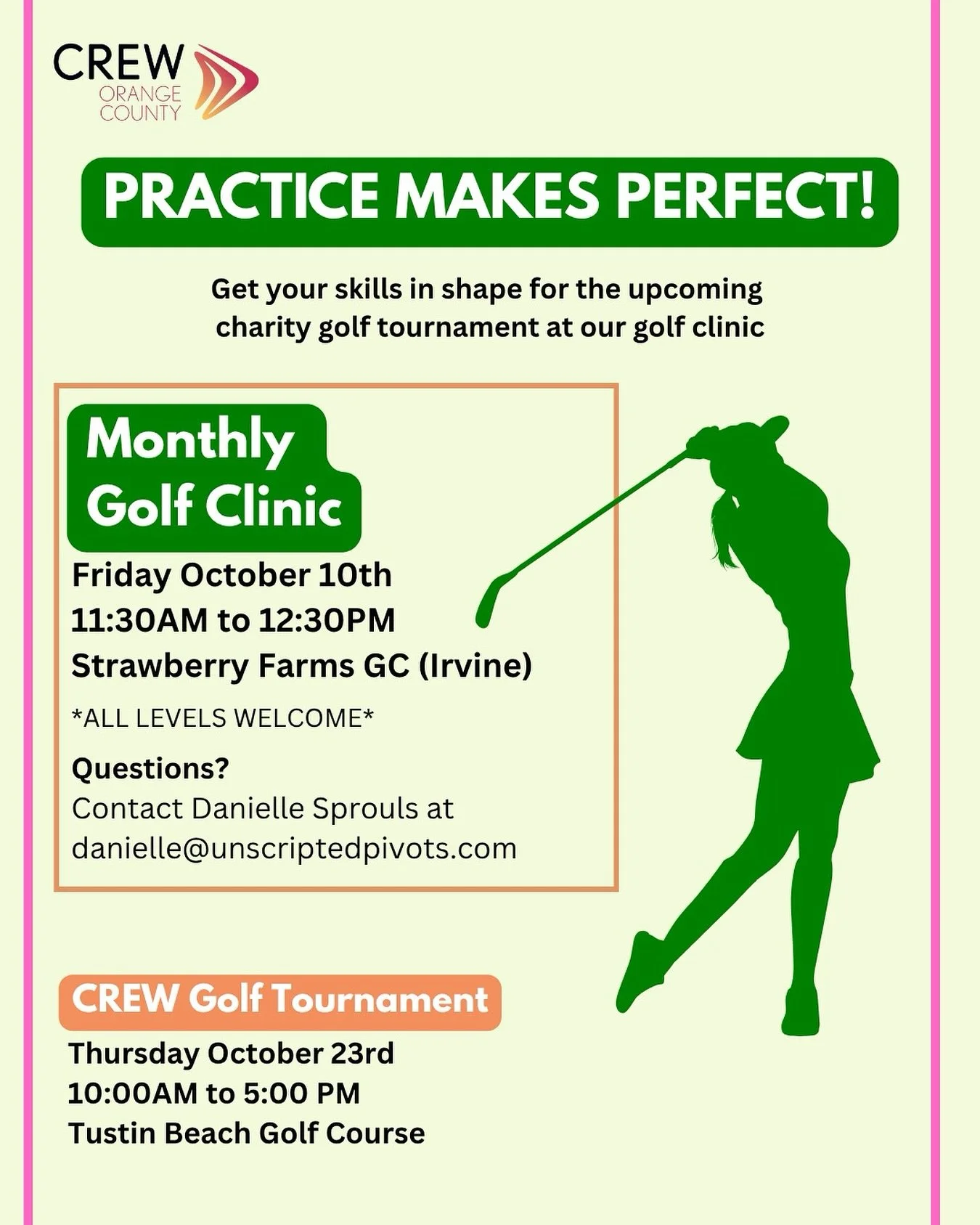 Last @crew_orangecounty golf clinic before the big tournament! Register at www.creworangecounty.org ⛳️