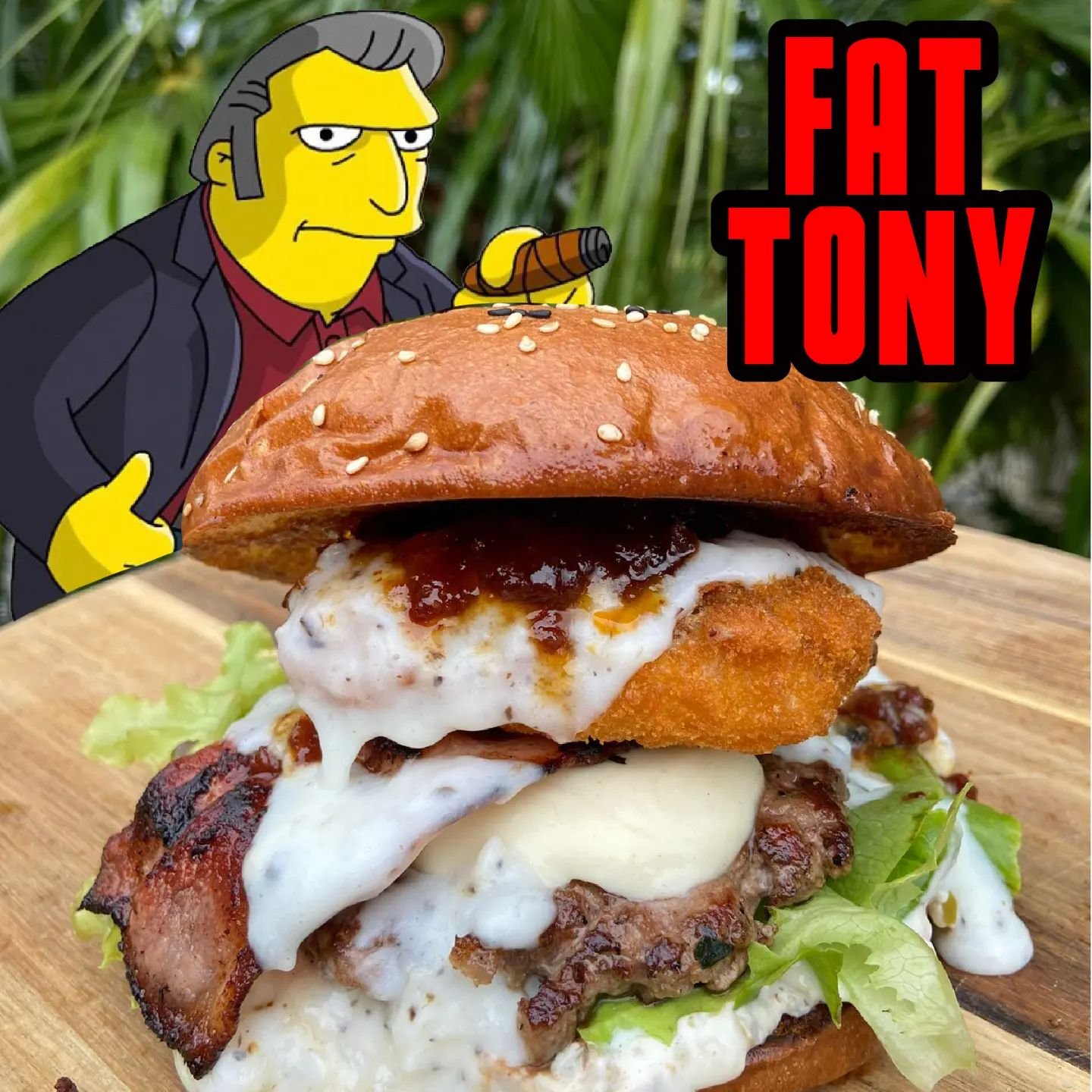 Get ready... new month means

NEW BURGER OF THE MONTH

Starting tomorrow, we have...

🍔 FAT TONY

Toasted brioche
Olive tapenade Mayo
Oak leaves
Wagyu smashed patty
Streaky bacon
Mozzarella
Deep fried lasagna
Truffle bechamel
Salami jam
.
.
.
.
.
.
