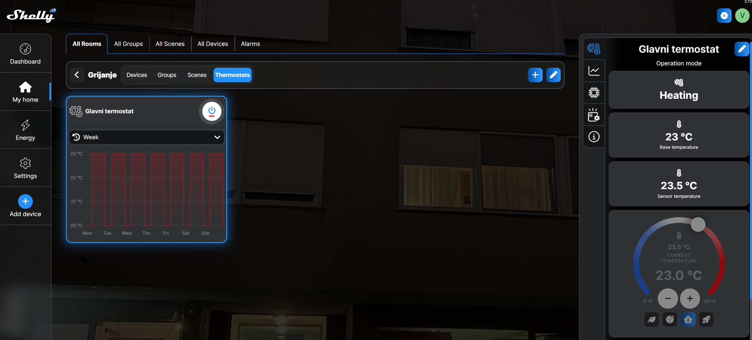glavni termostat unutar Shelly pametne platforme