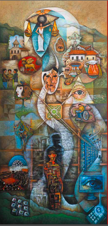 No. 8 Ages of Justice. - EPILOGUE: MEMORIES AND SPLENDORS 
Year: 2014 
Acrylic on canvas 
Measures: 14 ft and 9 in x 6 ft and 10 in
