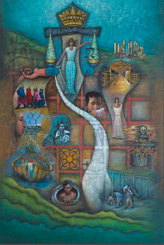 No. 6 Ages of Justice. - ADULTHOOD: MIGRATIONS 
Year: 2014
Acrylic on canvas 
Measures: 5 ft and 11 in x 8 ft and 7 in  
