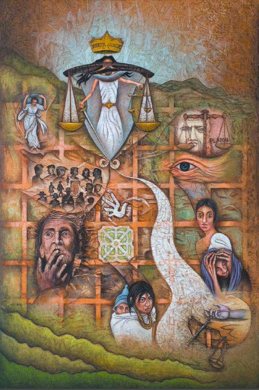 No.7 Ages of Justice. – OLD AGE: THE LAST RESIDENCE 
Year: 2014
Acrylic on canvas 
Measures: 5 ft and 11 in x 8 ft and 7 in 

