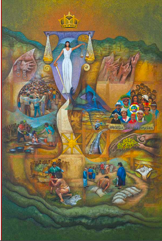 No. 5 Ages of Justice. - YOUTH: RESTRAIN FREEDOM AND INDIGENOUS JUSTICE 
Year: 2014
Acrylic on canvas 
Measures: 5 ft and 11 in x 8 ft and 7 in 
