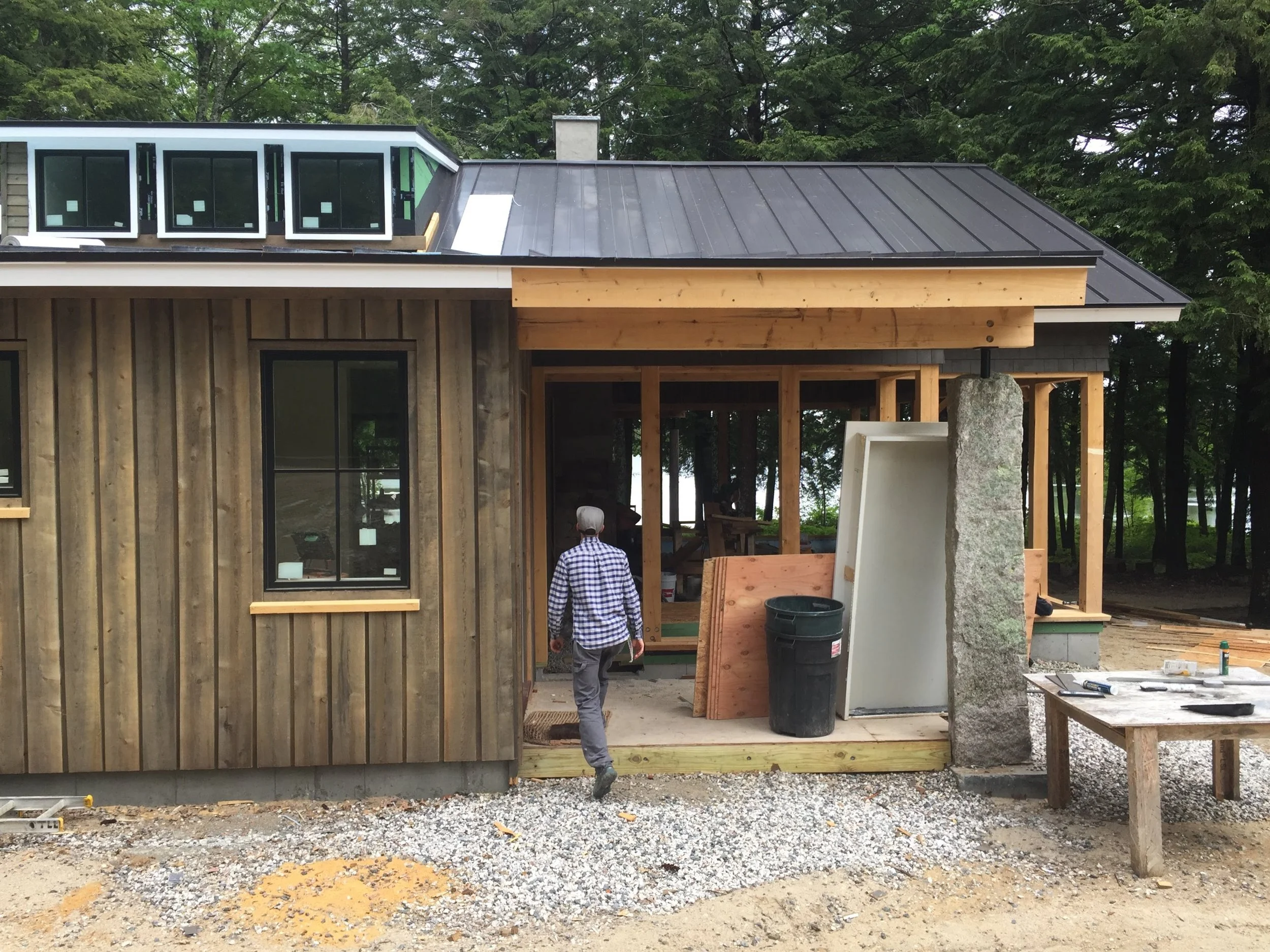 Stone column and cedar siding