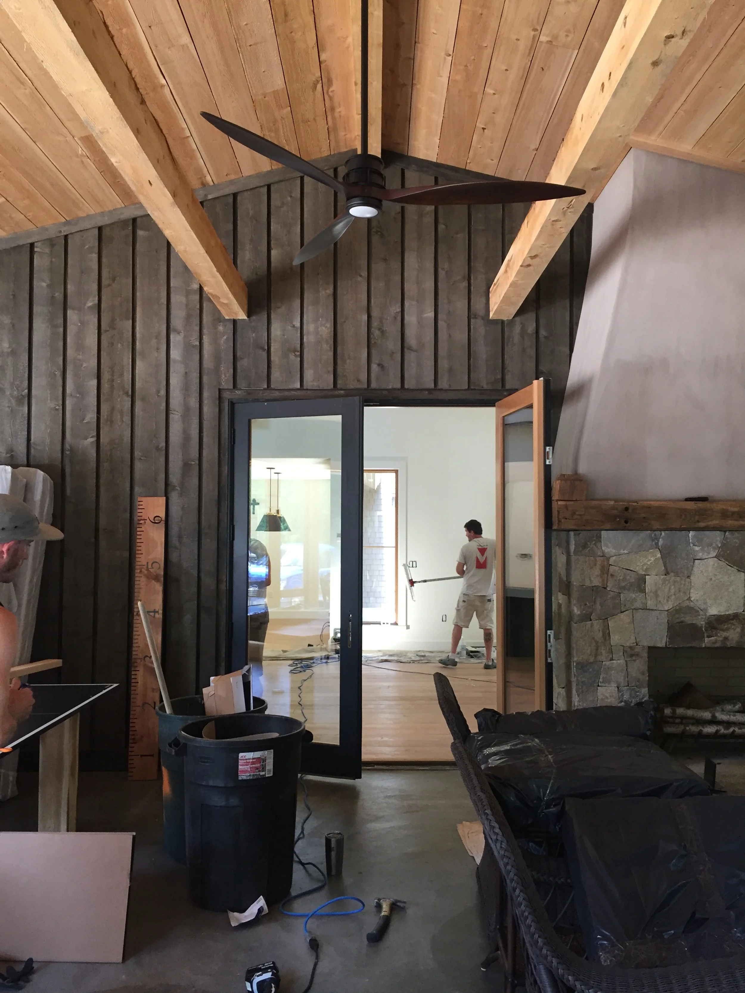 Screen porch with stone fireplace