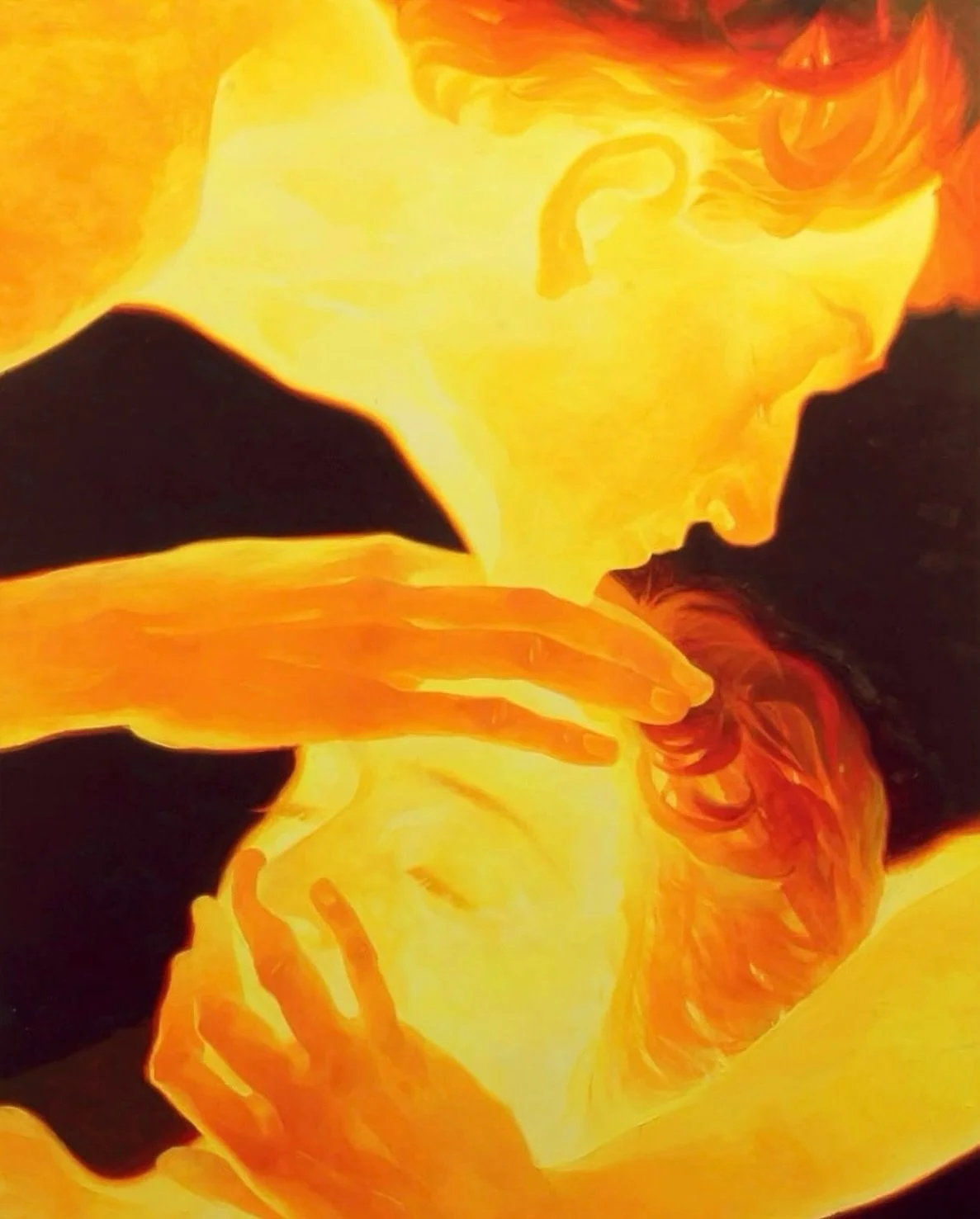@pokidyshev_art's paintings are full of deep reds, glowing oranges, and bright yellows - colora that feel alive, carrying a quiet energy, like something is glowing from the inside out.
His work is direct and emotional as they invite you in, gently bu