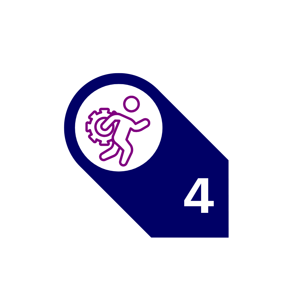 Icon of a person running with a gear on their back, numbered 4.