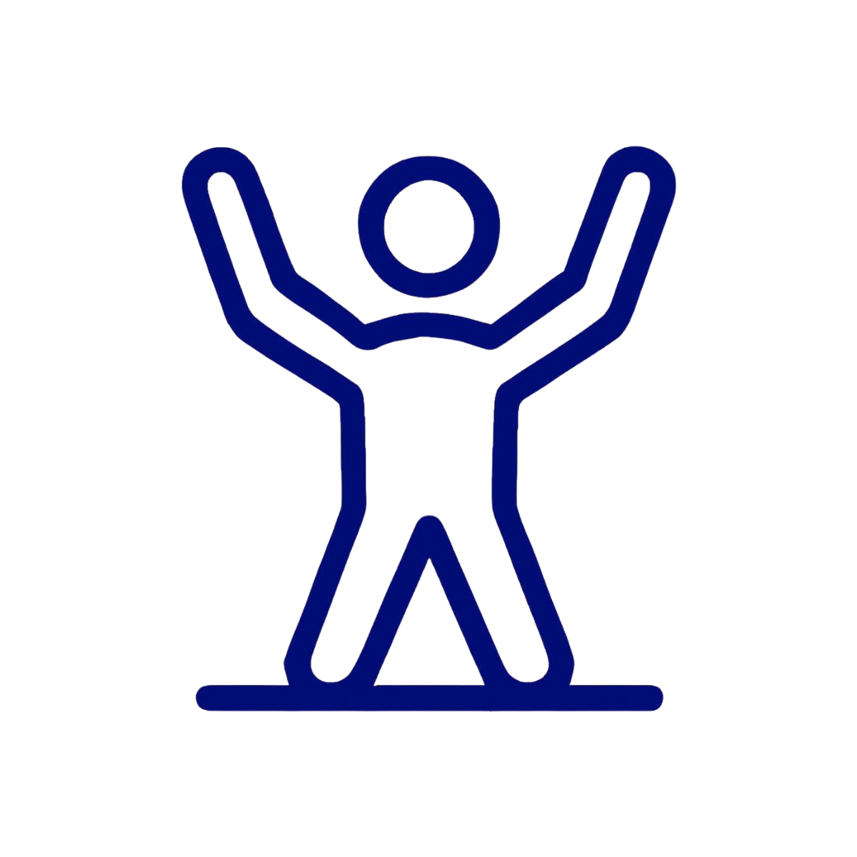 Simple line drawing of a person with arms raised.