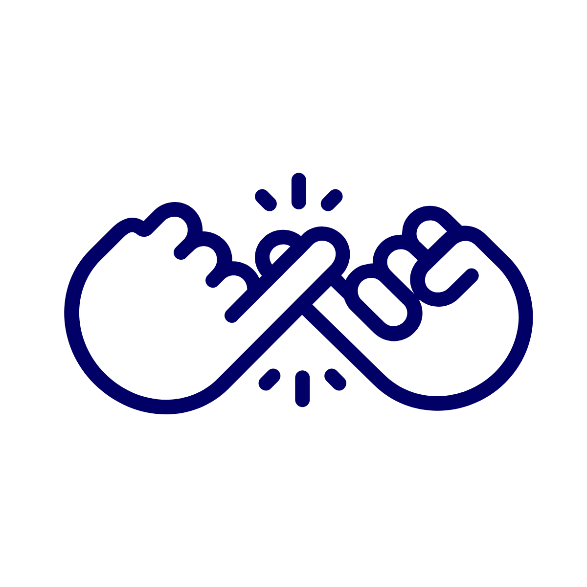 Icon of two hands giving a fist bump, with small lines indicating impact or celebration.