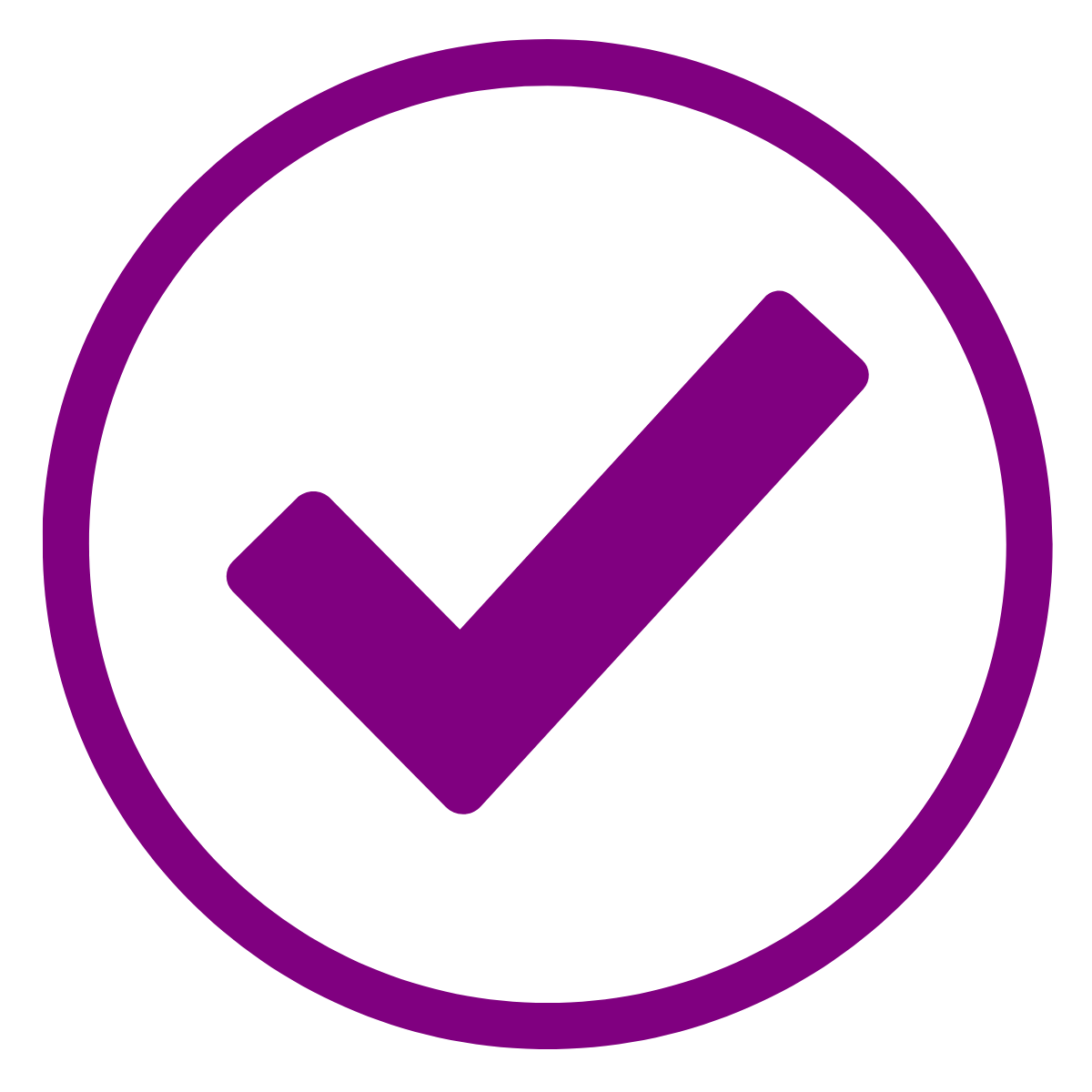 Purple checkmark inside a purple circle.