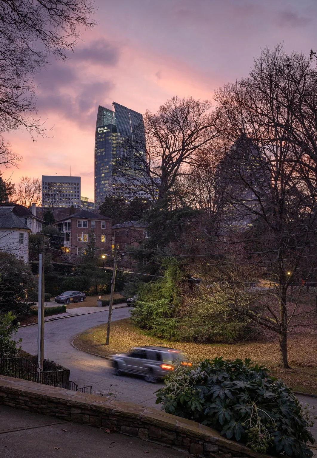 Evening view of midtown Atlanta from a house.