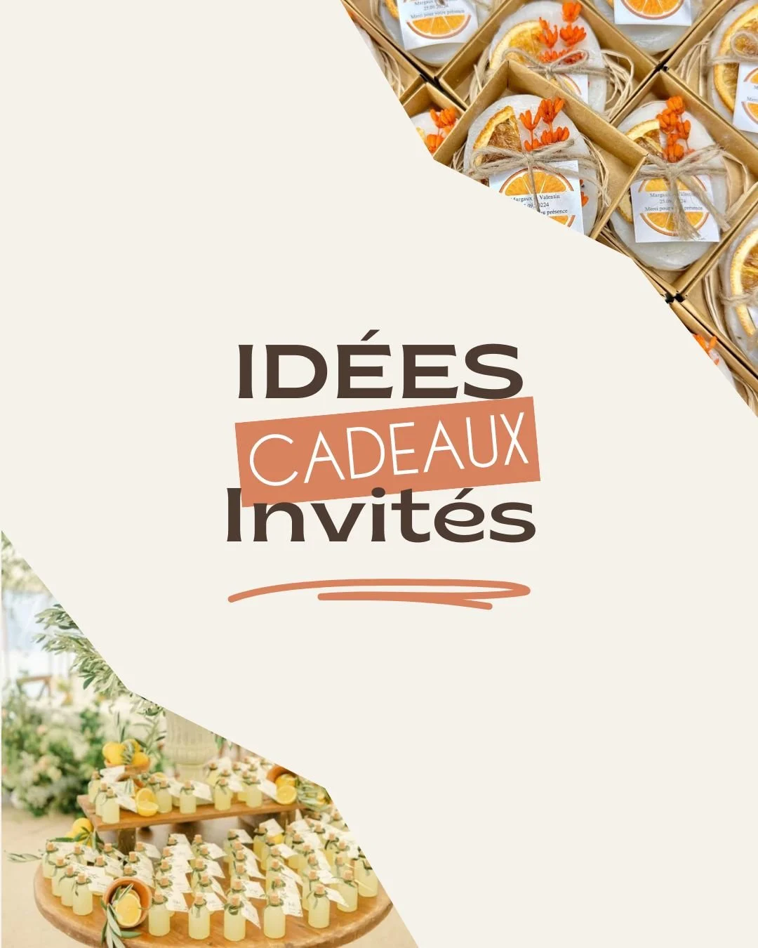 Id&eacute;es cadeaux invit&eacute;s
1- Illustration par @missplumecalligraphy 
2-Eventail photo par @nadia_vaisse
3-Huile d'olive
4-Pot de miel par @monpetitpotdemiel 
5-Bougie artisanale par @bougies_damour_
6-Des succulentes