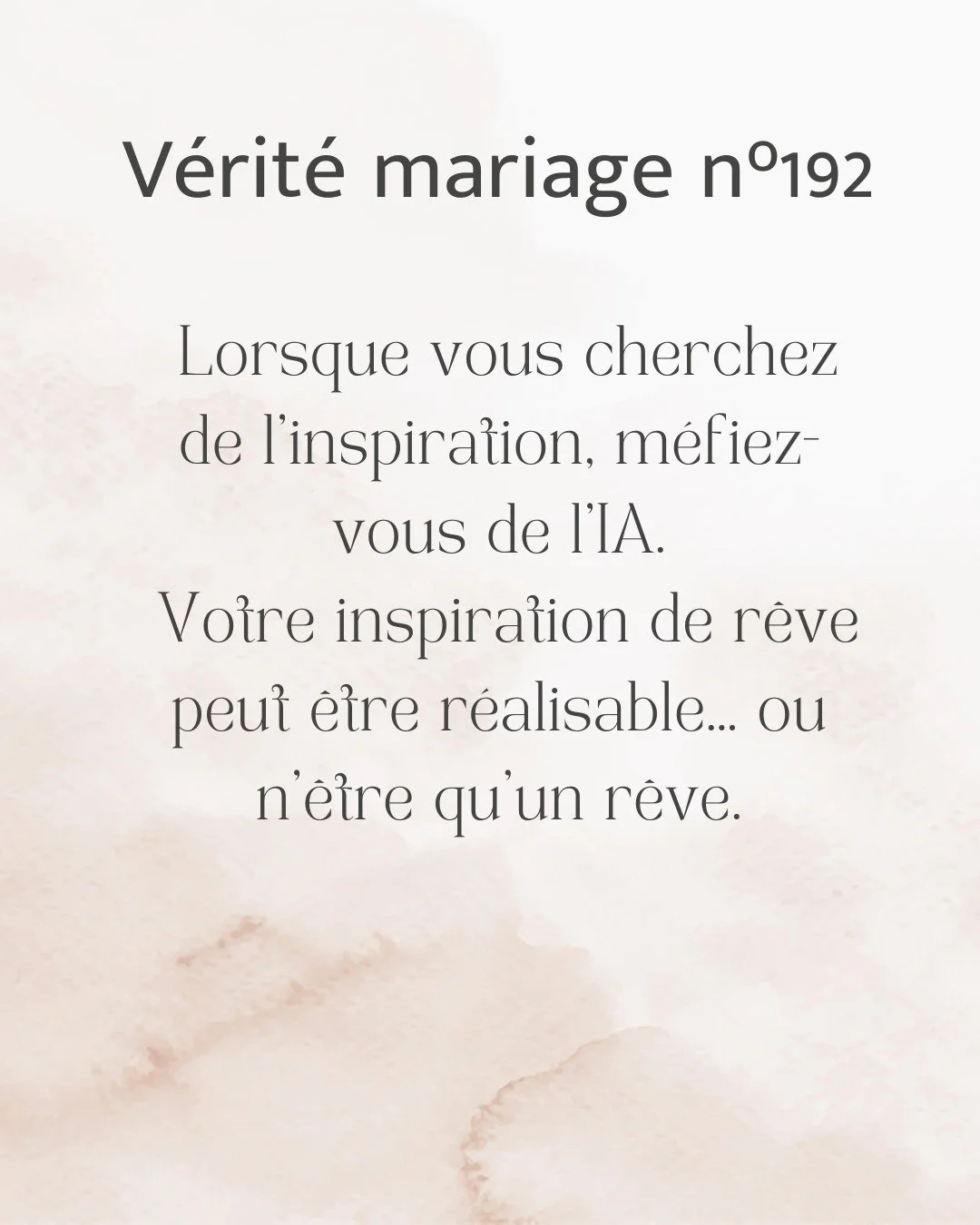 ✨ V&eacute;rit&eacute; mariage n&deg;192 : Pinterest et Instagram sont remplis d&rsquo;inspirations magnifiques&hellip;
Mais depuis l&rsquo;arriv&eacute;e massive de l&rsquo;IA, il faut apprendre &agrave; regarder ces images avec un peu de recul 👀

