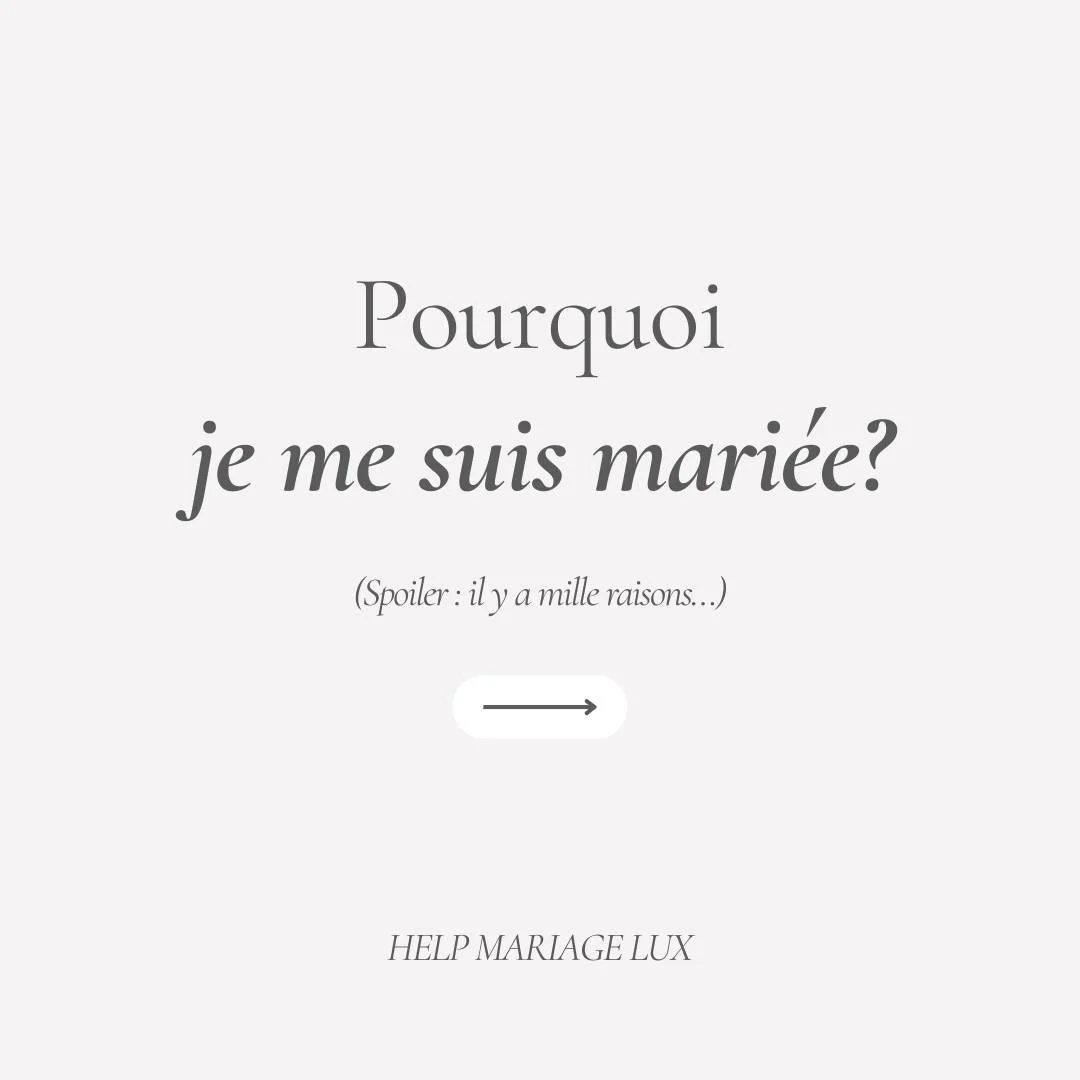 💍✨ **Pourquoi se marier ?** ✨💍

Aujourd&rsquo;hui, personne n&rsquo;a besoin d&rsquo;un mariage pour prouver son amour. Pourtant, chaque ann&eacute;e, des milliers de couples choisissent encore de dire &laquo; oui &raquo;.

Pourquoi ?

❤️ Pour c&ea