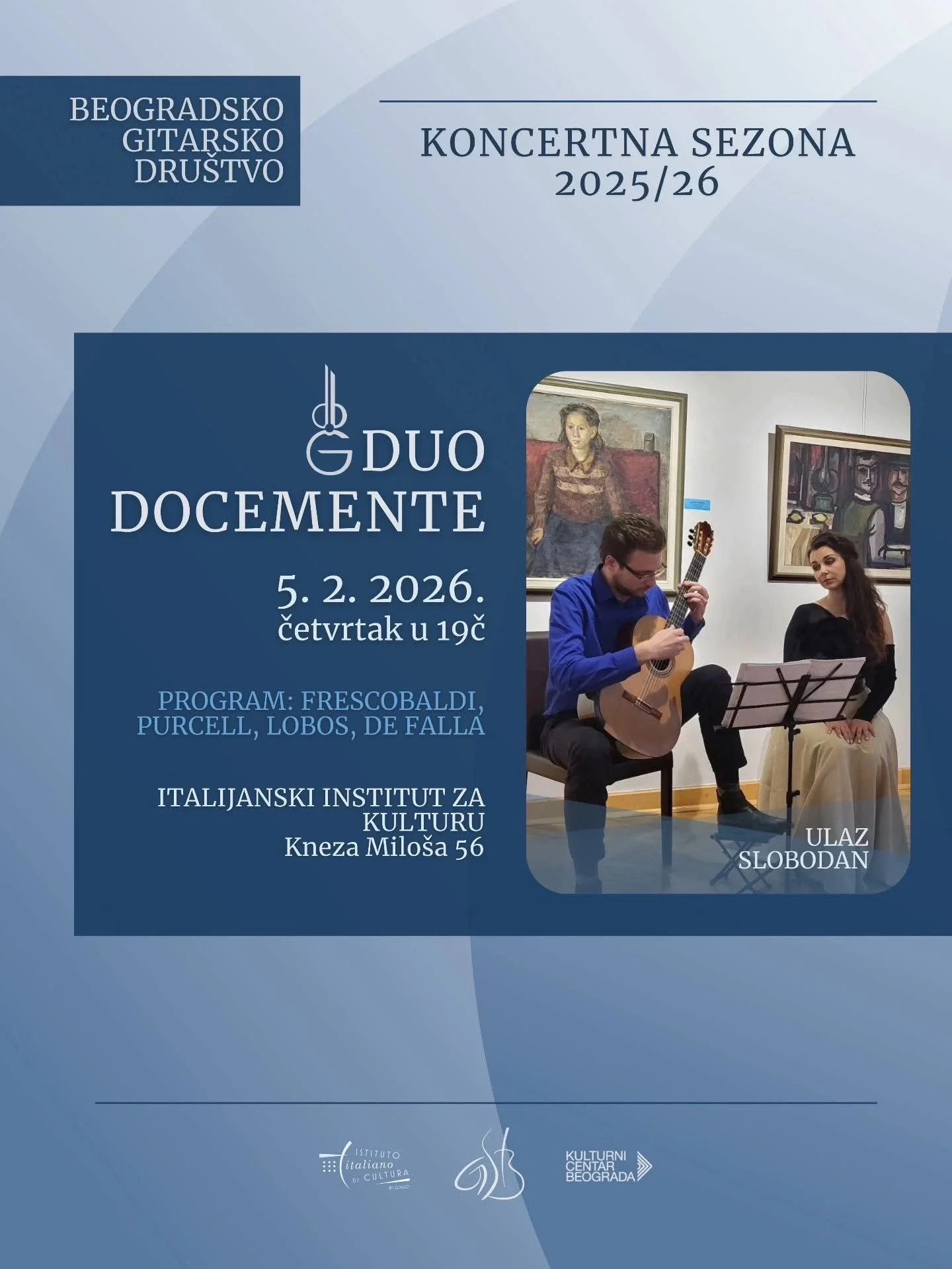 Koncert ansambla Docemente u četvrtak 5. februara u Italijanskom institutu za kulturu