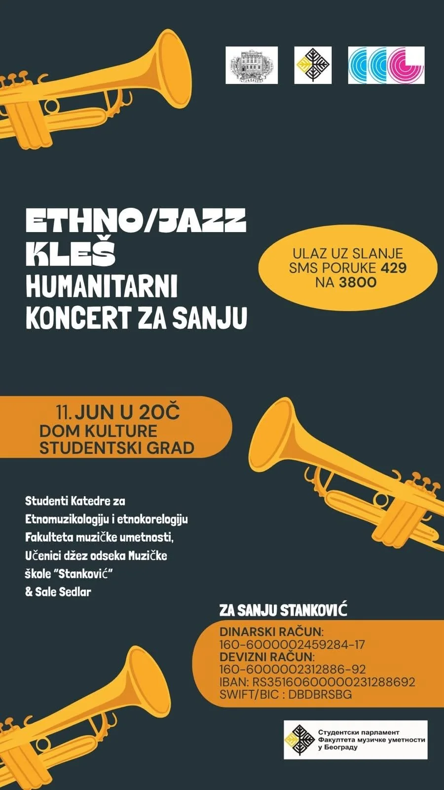 Humanitarni koncert za Sanju Stanković 11. juna u Domu kulture Studentski grad