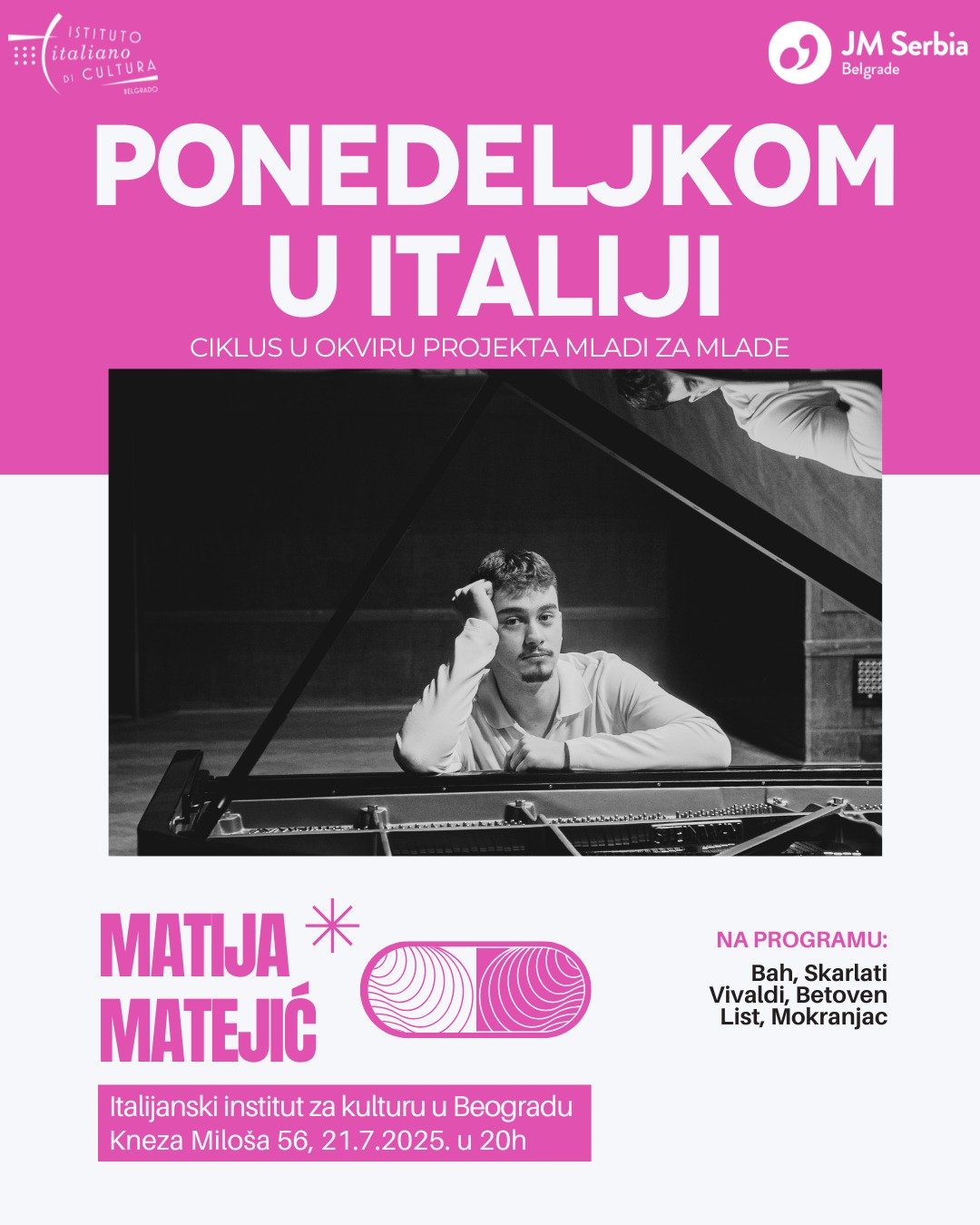 Ponedeljkom u Italiji: Koncert pijaniste Matije Matejića u Italijanskom institutu za kulturu