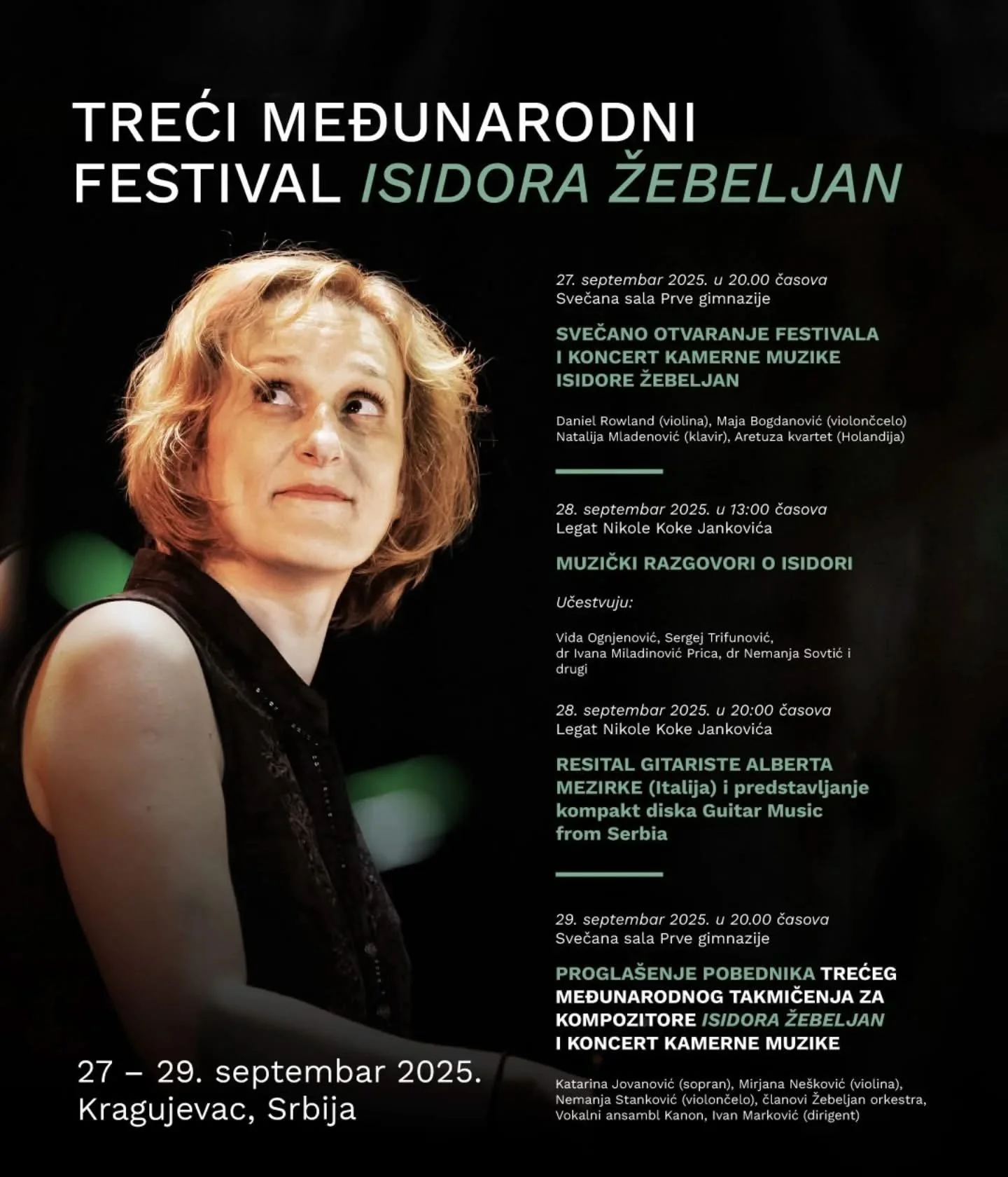 Treći međunarodni festival Isidora Žebeljan u Kragujevcu od 27. do 29. septembra