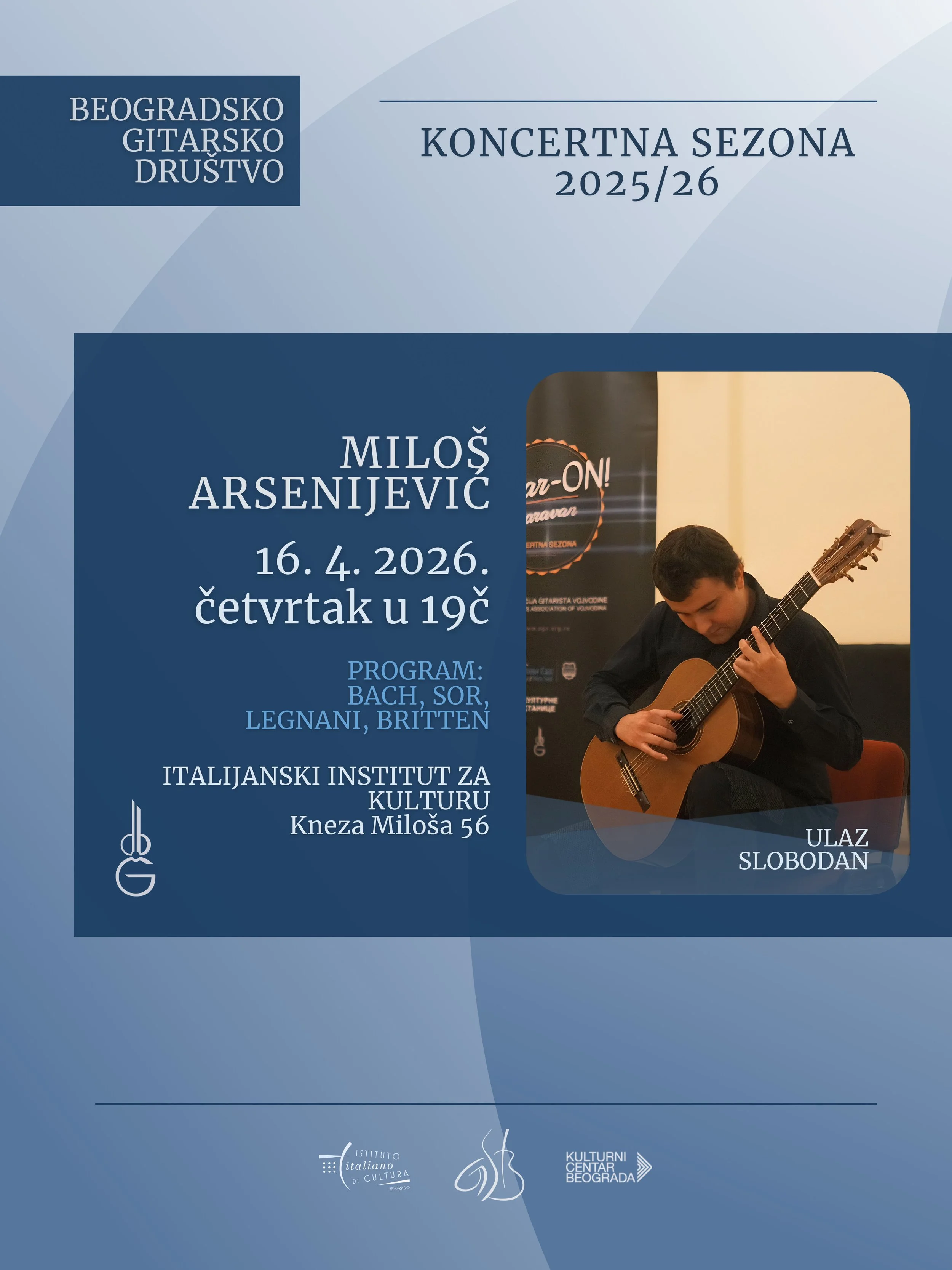 Koncert gitariste Miloša Arsenijevića u Italijanskom institutu za kulturu