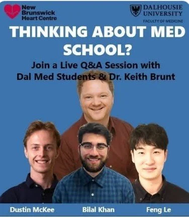 Image from Instagram for a Q&A with three male med students and a male professor with the title, "Thinking about Med School?"